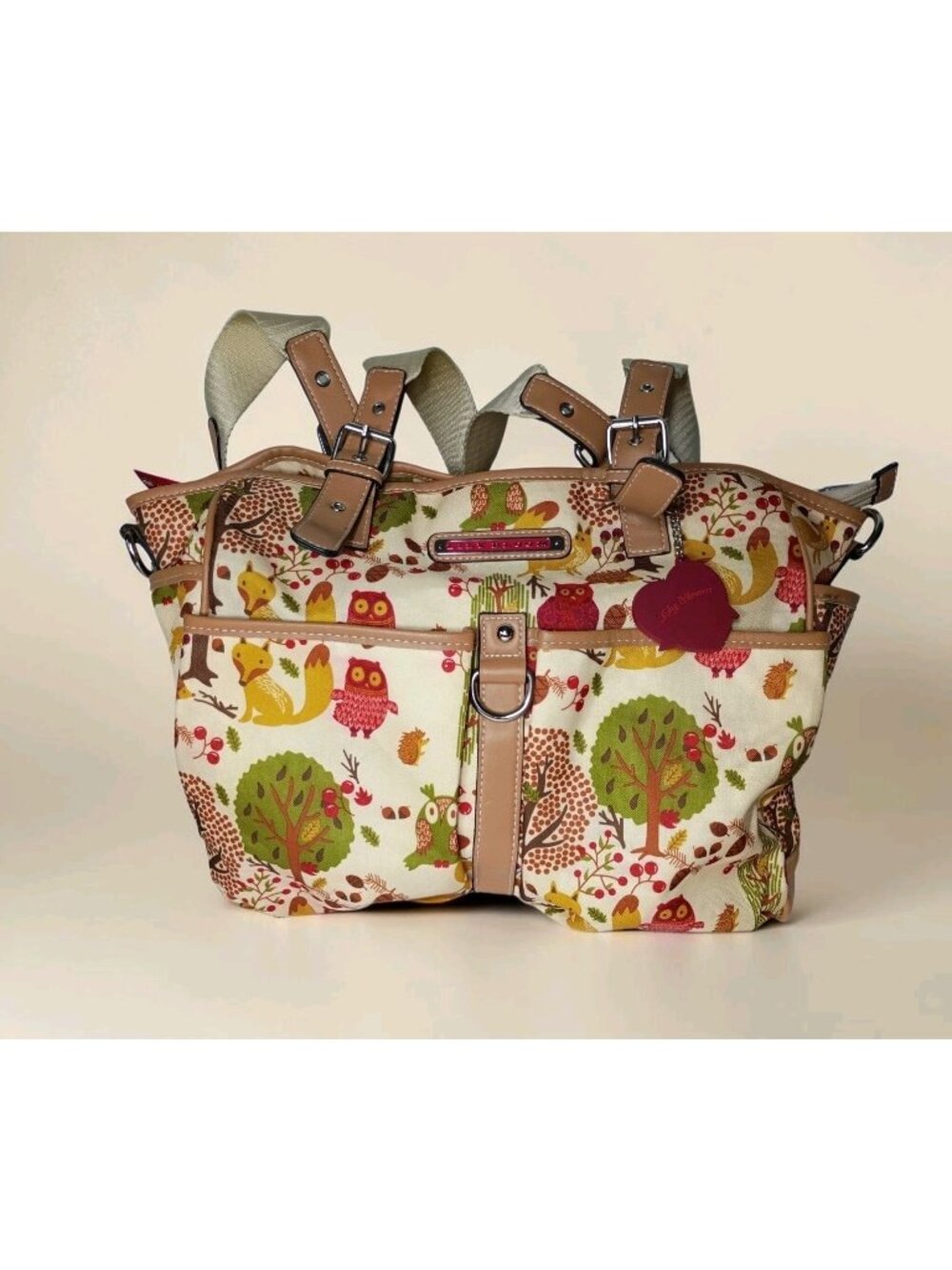 Lilly Bloom Forest Owl Satchel Tote Bag Purse Fall Woodland Animals Earthy Fox